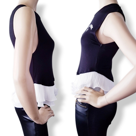 J Story Black "New York" White Ruffled Peplum Waist Top - Picture 4 of 8